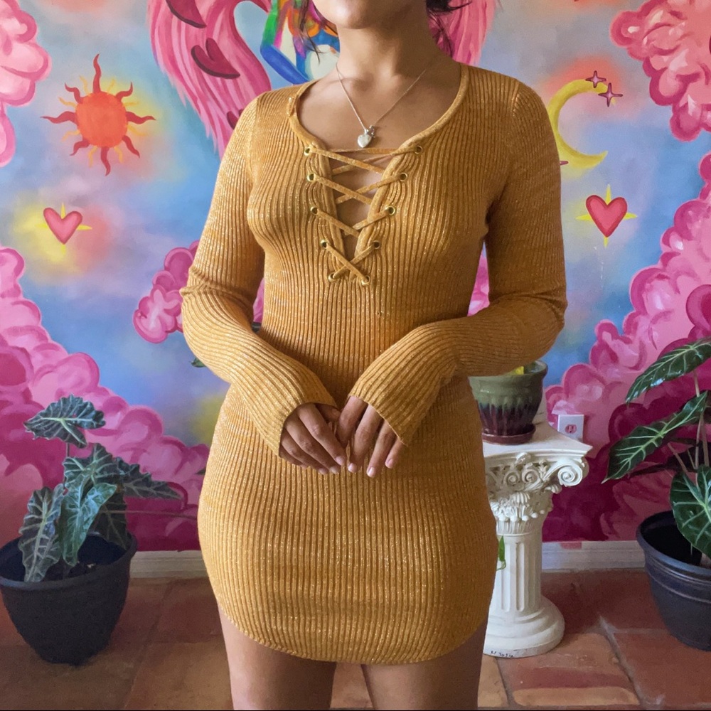 Planet Gold Bodycon Glitter Dress